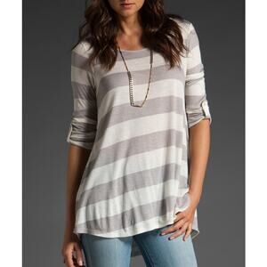 ELLA MOSS Penelope Striped Tunic T-Shirt 1/4 Sleeve Scoop Neck Blue White Size M